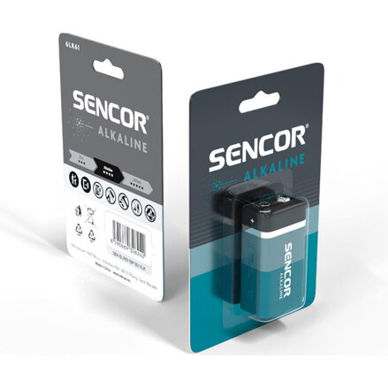 Baterie alkalická, 6LR61, 9V, Sencor, blistr, 1-pack