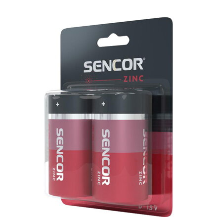 Baterie alkalická, velký monočlánek, D, 1.5V, Sencor, blistr, 2-pack