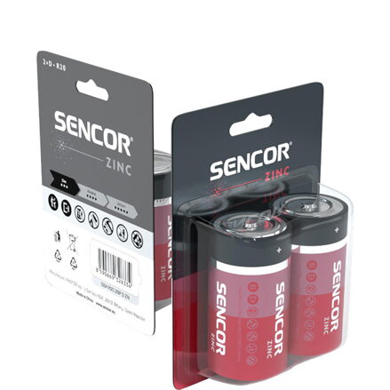 Baterie alkalická, velký monočlánek, D, 1.5V, Sencor, blistr, 2-pack