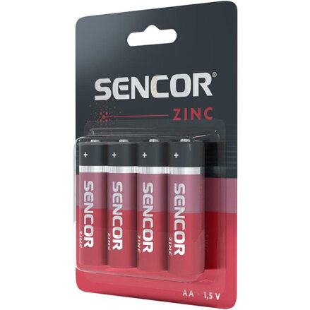 Baterie zinkouhlíková, AA, 1.5V, Sencor, blistr, 4-pack