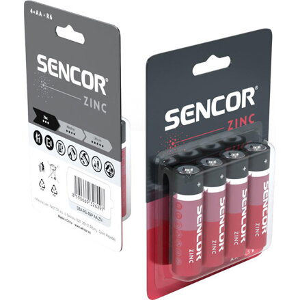 Baterie zinkouhlíková, AA, 1.5V, Sencor, blistr, 4-pack