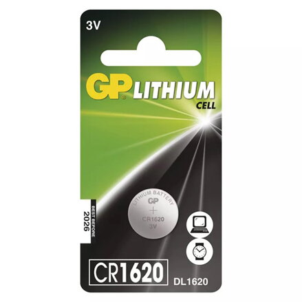 Baterie lithiová, CR1620, CR1620, 3V, GP, blistr, 1-pack