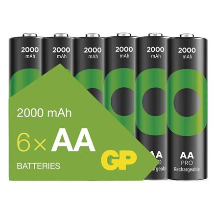 Nabíjecí baterie, AA (HR6), 1.2V, 2000 mAh, GP, papírová krabička, 6-pack, ReCyko Pro
