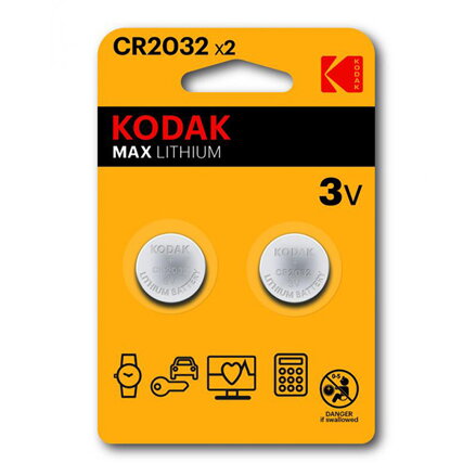 Baterie jednorázová lithiová, knoflíková, CR2032, 3V, Kodak, blistr, 2-pack, KOD-2032, knoflíková