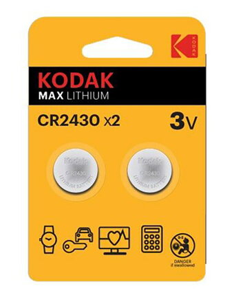 Baterie jednorázová lithiová, knoflíková, CR2430, 3V, Kodak, blistr, 2-pack, KOD-2430BL2, knoflíková