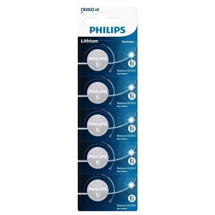Baterie lithiová, CR2032, CR2032, 3V, PHILIPS, blistr, 5-pack, CR2032P5/01B, knoflíková