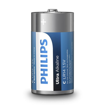 Baterie alkalická, C (LR14), C, 1.5V, PHILIPS, blistr, 4-pack, LR14E2B/10, Ultra Alkaline