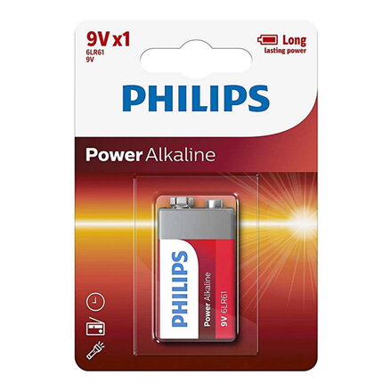 Baterie alkalická, 9V (6LR61), 6LR61, 9V, PHILIPS, blistr, 1-pack, 6LR61P1B/10, Power Alkaline
