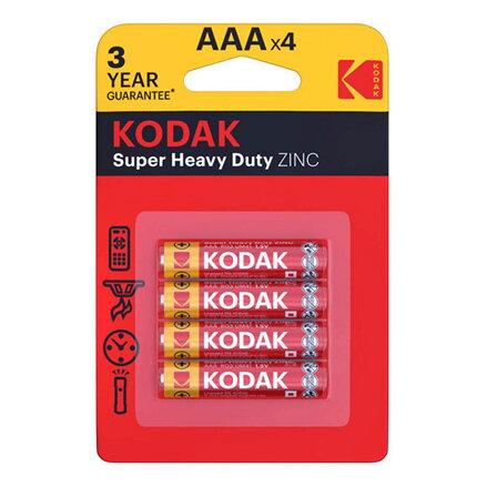 Baterie jednorázová zinkochloridová, tužková, AAA, 1.5V, Kodak, blistr, 4-pack, KOD-R3, Extra Heavy Duty