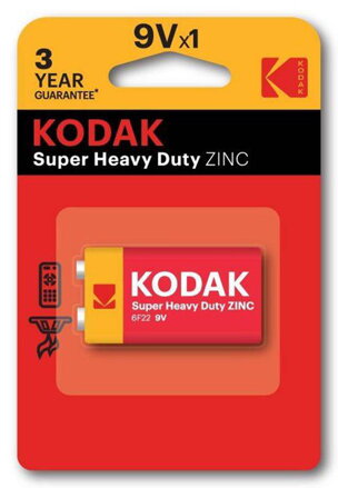 Baterie jednorázová zinkochloridová, tužková, 9VA, 9V, Kodak, blistr, 1-pack, KOD-9V, Extra Heavy Duty