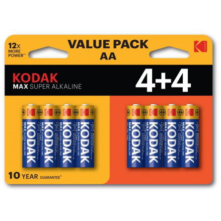 Baterie jednorázová alkalická, tužková, AA, 1.5V, Kodak, blistr, 8-pack, KOD-LR6MAXBL8, Alkaline Max