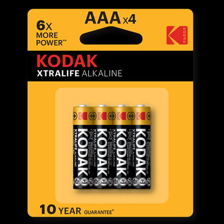 Baterie jednorázová alkalická, tužková, AAA, 1.5V, Kodak, blistr, 4-pack, KOD-LR3XT, Alkaline XTRALIFE
