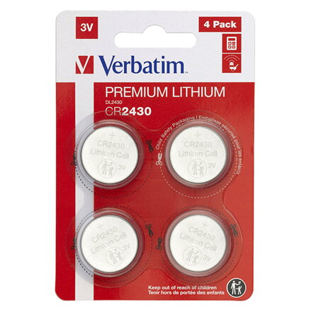 Baterie lithiová, knoflíková, CR2430, 3V, Verbatim, blistr, 4-pack, 49534