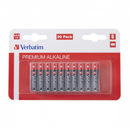 Baterie alkalická, AAA (LR03), AAA, 1.5V, Verbatim, blistr, 20-pack, 49876