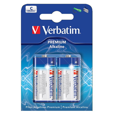 Baterie alkalická, LR14, malý monočlánek, C, 1.5V, Verbatim, blistr, 2-pack, 49922, malý monočlánek