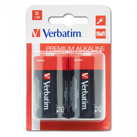 Baterie alkalická, LR20, velký monočlánek, D, 1.5V, Verbatim, blistr, 2-pack, 49923, velký monočlánek
