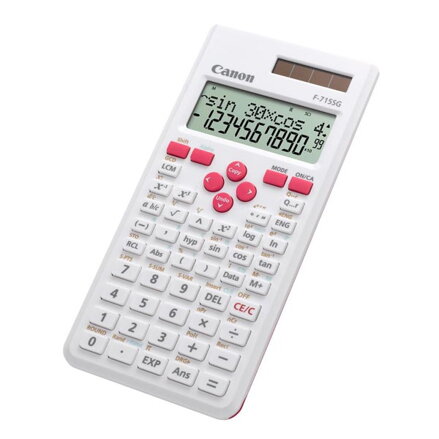 Canon Kalkulačka F-715SG, bílá, školní, dvanáctimístná, s růžovým krytem