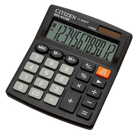 Citizen Kalkulačka SDC812NR, černá, stolní, dvanáctimístná, duální napájení