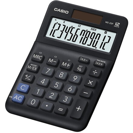 Casio Kalkulačka MS 20 F, černá, stolní s výpočtem DPH, dvanáctimístná