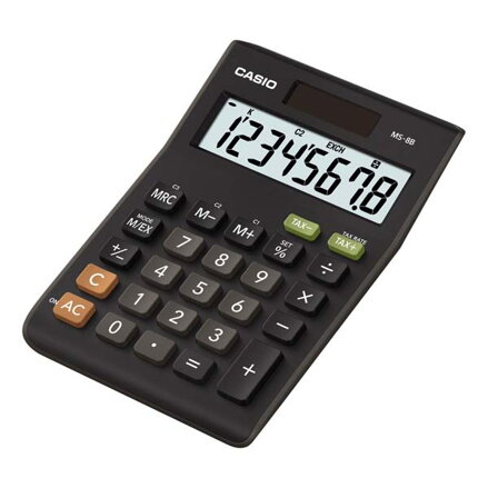 Casio Kalkulačka MS 8 B S, černá, stolní s výpočtem DPH, osmimístná