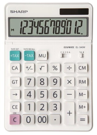 Sharp Kalkulačka EL-340W, bílá, stolní, dvanáctimístná