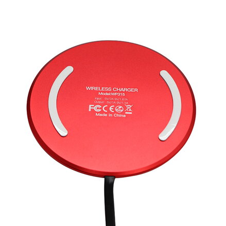 All New, Bezdrátová nabíječka, ultra tenká, pro telefon, červená, 5/9V, 10W, ochrana proti přehřátí, Qi
