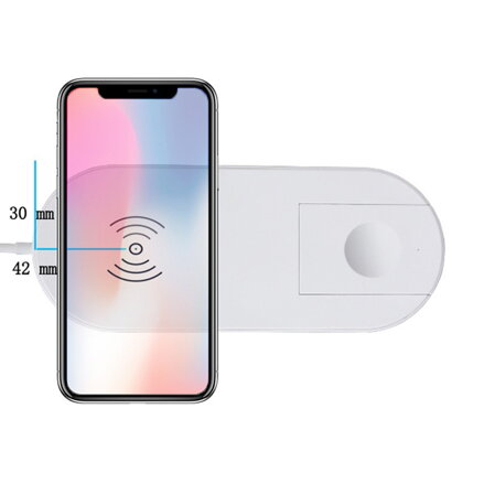 2v1 bezdrátová nabíječka, pro telefon a Apple Watch, bílá, 5V, 10W, Qi