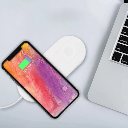2v1 bezdrátová nabíječka, pro telefon a Apple Watch, bílá, 5V, 10W, Qi