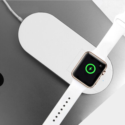 2v1 bezdrátová nabíječka, pro telefon a Apple Watch, bílá, 5V, 10W, Qi