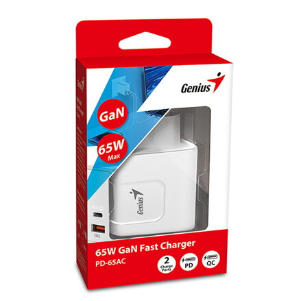 Genius Síťový adaptér 65W, 2 porty, USB-C, USB-A, PD-65AC