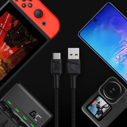 Green Cell kabel GC PowerStream USB-A - USB-C 30 cm, rychlé nabíjení, Ultra Charge, QC 3.0
