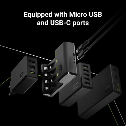 Green Cell nabíječka baterií GRADGC01, na 4 ks AA/AAA/C/D/9V, NiMH, 110-240V, nabíjení samotných článků, micro USB, USB-C