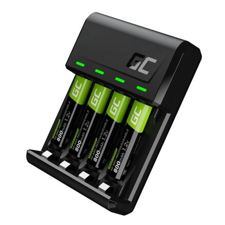 Green Cell nabíječka baterií GRSETGC02, na 4 ks AAA HR03, NiMH, 110-240V, 1.2A, nabíjení samotných článků, včetně 4ks baterií AAA