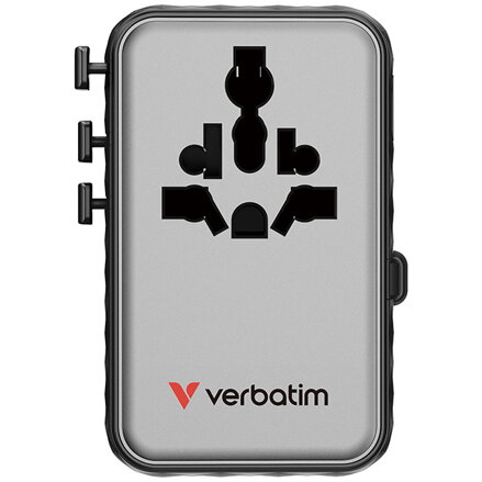 Verbatim, Cestovní adaptér univerzální Charge ,n, Travel 2x USB-C, 2X USB-A + 1x integrovaný kabel USB-C, černá, 100 W