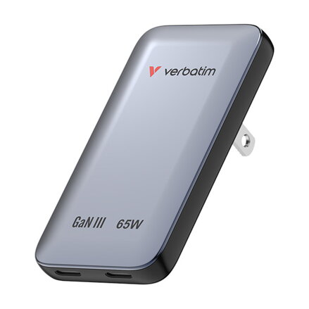 Nabíječka Essentials Slim, GaN nabíječka do sítě USB-C1 PD 3.0 , USB-C2 PD 3.0, šedá, 65W