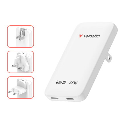 Nabíječka Essentials Slim, GaN nabíječka do sítě USB-C1 PD 3.0 , USB-C2 PD 3.0, bílá, 65W