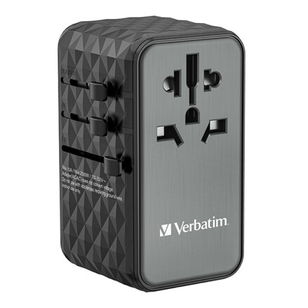 Verbatim, Cestovní adaptér univerzální World-to-World UTA-06 2x USB-C PD, QC 4+ a 2x USB-A QC 3.0, černý, 100 W