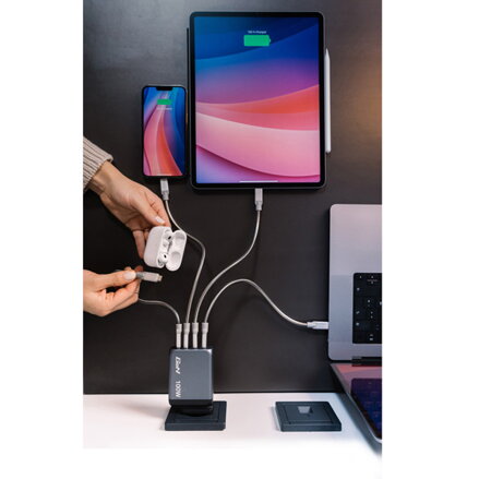Verbatim, GaN cestovní nabíječka do sítě USB 3.0, USB C, šedá, 100 W, vyměnitelné vidlice C,G,A