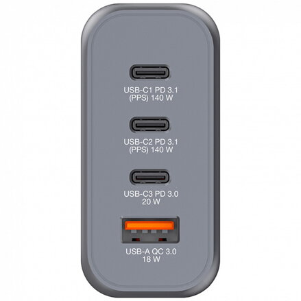 Verbatim, GaN cestovní nabíječka do sítě USB 3.0, USB C, šedá, 140 W, vyměnitelné vidlice C,G,A