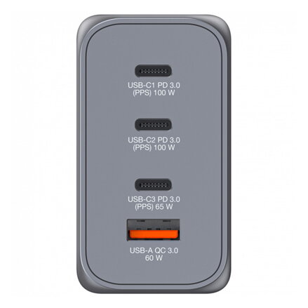 Verbatim, GaN cestovní nabíječka do sítě USB 3.0, USB C, šedá, 200 W, vyměnitelné vidlice C,G,A