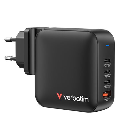 Verbatim, GaN cestovní nabíječka do sítě USB 3.0, USB C, šedá, 165 W, vyměnitelné vidlice C,G,A