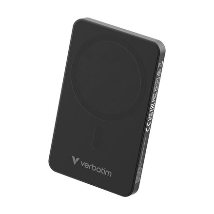 Verbatim, power banka s bezdrátovým nabíjením, 5V, nabíjení telefonu, 32225, 5000mAh, magnetické připevnění, Černá