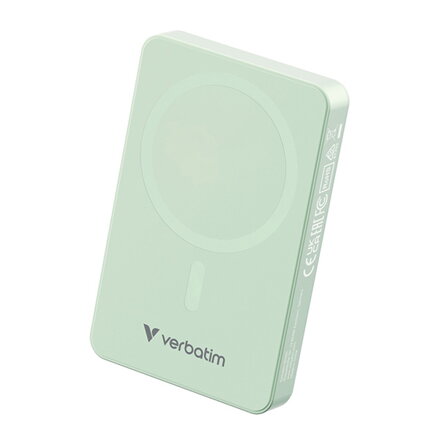 Verbatim, power banka s bezdrátovým nabíjením, 5V, nabíjení telefonu, 32228, 10000mAh, magnetické připevnění, Zelená