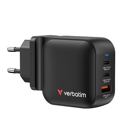 Verbatim, GaN cestovní nabíječka do sítě USB 3.0, USB C, šedá, 70W, vyměnitelné vidlice C,G,A