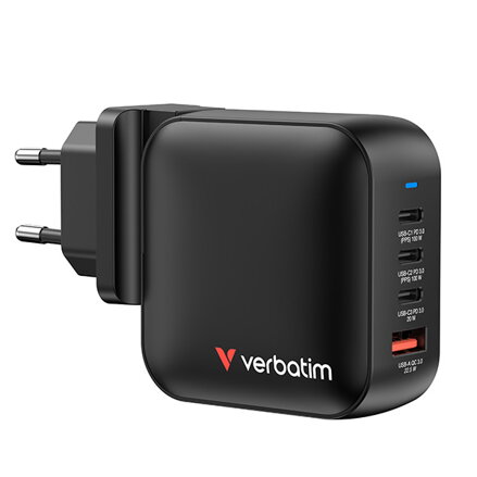 Verbatim, GaN cestovní nabíječka do sítě USB 3.0, USB C, šedá, 100 W, vyměnitelné vidlice C,G,A