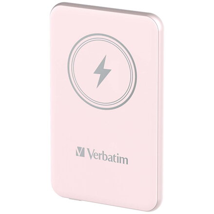 Verbatim, power banka s bezdrátovým nabíjením, 5V, nabíjení telefonu, 32243, 5 000mAh, magnetické připevnění, růžová