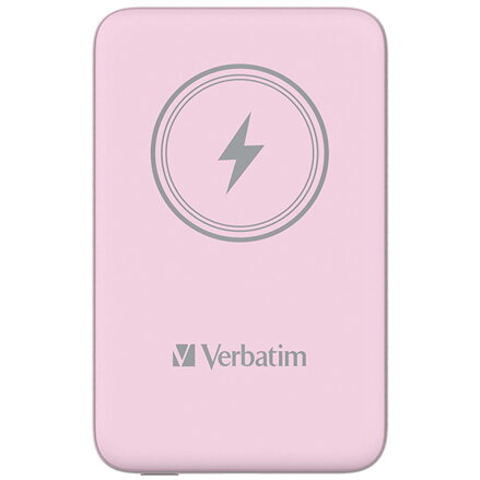 Verbatim, power banka s bezdrátovým nabíjením, 5V, nabíjení telefonu, 32248, 10 000mAh, magnetické připevnění, růžová