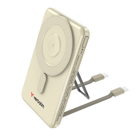 Verbatim, Power banka Charge ,n, Go se dvěma kabely, 5V, nabíjení telefonu, 32253, 5 000mAh, magnetické připevnění, zlatá