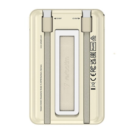 Verbatim, Power banka Charge ,n, Go se dvěma kabely, 5V, nabíjení telefonu, 32253, 5 000mAh, magnetické připevnění, zlatá