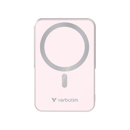 Verbatim, power banka s bezdrátovým nabíjením, 5V, nabíjení telefonu, 32267, 10 000mAh, magnetické připevnění, růžová